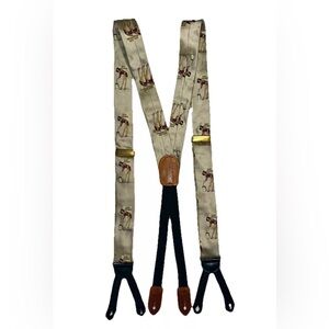 Cole Haan Made In USA Beige Pinup Woman Slow Curves Ahead Suspenders Rare 50 in.